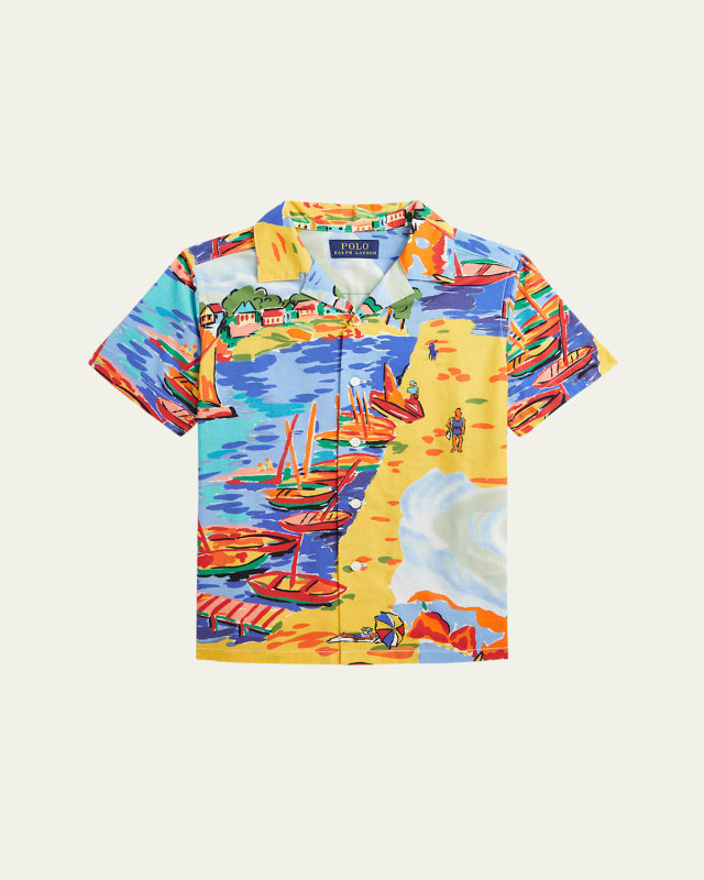 Boy's Italian Riviera-Printed Button Down Shirt, Size 2-7